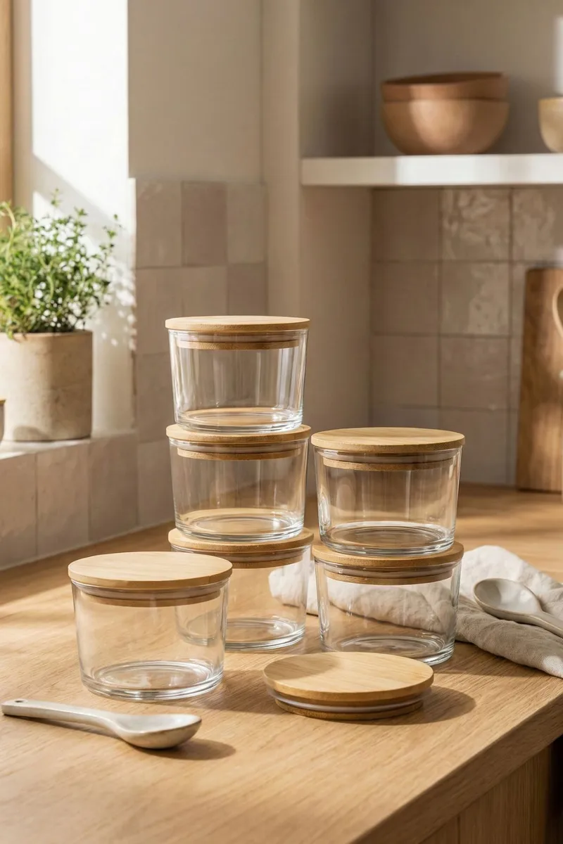 Sæt med opbevaringsbokse (12 dele) Opviq Cleo Shelf (8 x 8 x 5 cm) Transparent Eg - Transparent eg - Husholdning - Servering & opdækning - Kander og karafler - Glasflaske