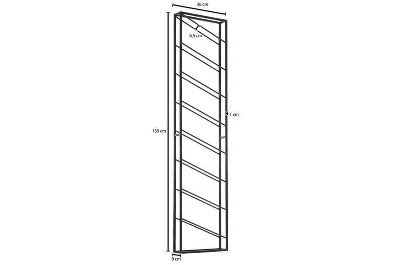 Vinstativ Wohnling vægmonteret, plads til 8 flasker, pulverlakeret metal, industriel loftstil Sort - Sort - Husholdning - Servering & opdækning - Kander og karafler - Glasflaske