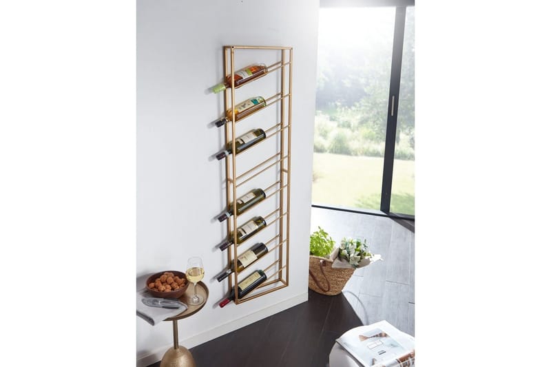 Vinstativ Wohnling vægmonteret, plads til 8 flasker, pulverlakeret metal, industriel loftstil Guld - Guld - Opbevaring - Hylder & Reoler - Opbevaringshylde - Vinstativ & vinhylde
