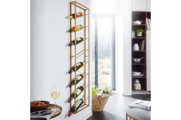 Vinstativ Wohnling vægmonteret, plads til 8 flasker, pulverlakeret metal, industriel loftstil Guld - Guld - Opbevaring - Hylder & Reoler - Opbevaringshylde - Vinstativ & vinhylde