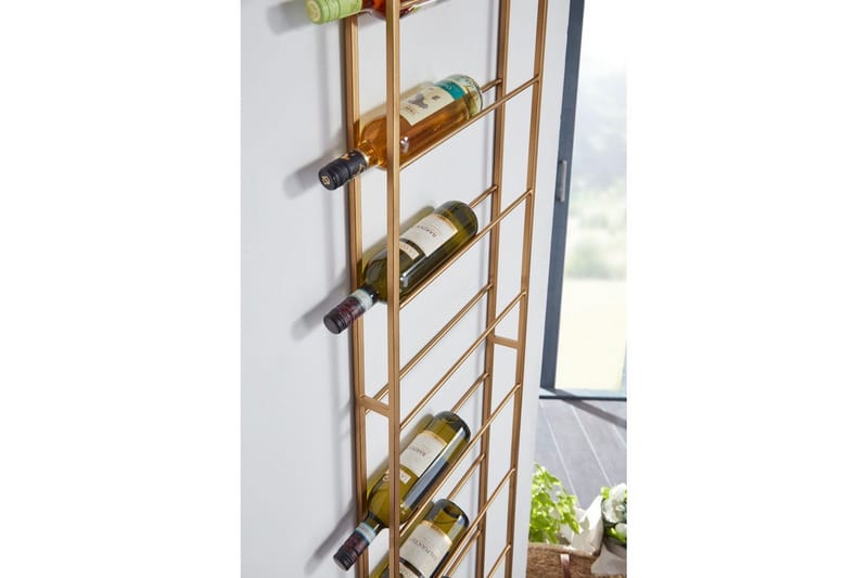 Vinstativ Wohnling vægmonteret, plads til 8 flasker, pulverlakeret metal, industriel loftstil Guld - Guld - Opbevaring - Hylder & Reoler - Opbevaringshylde - Vinstativ & vinhylde