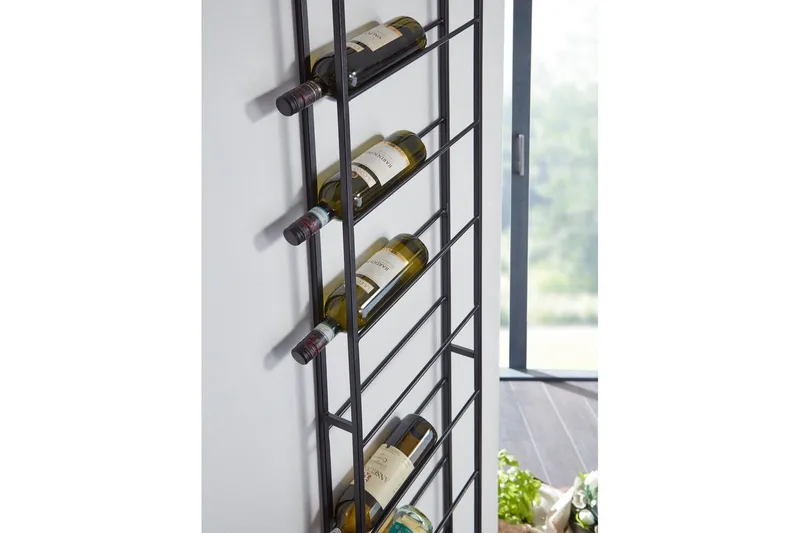 Vinstativ Wohnling vægmonteret, plads til 8 flasker, pulverlakeret metal, industriel loftstil Sort - Sort - Husholdning - Servering & opdækning - Kander og karafler - Glasflaske