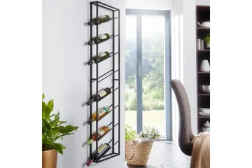 Vinstativ Wohnling vægmonteret, plads til 8 flasker, pulverlakeret metal, industriel loftstil Sort - Sort - Opbevaring - Hylder & Reoler - Opbevaringshylde - Vinstativ & vinhylde