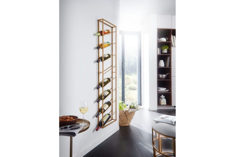 Vinstativ Wohnling vægmonteret, plads til 8 flasker, pulverlakeret metal, industriel loftstil Guld - Guld - Opbevaring - Hylder & Reoler - Opbevaringshylde - Vinstativ & vinhylde