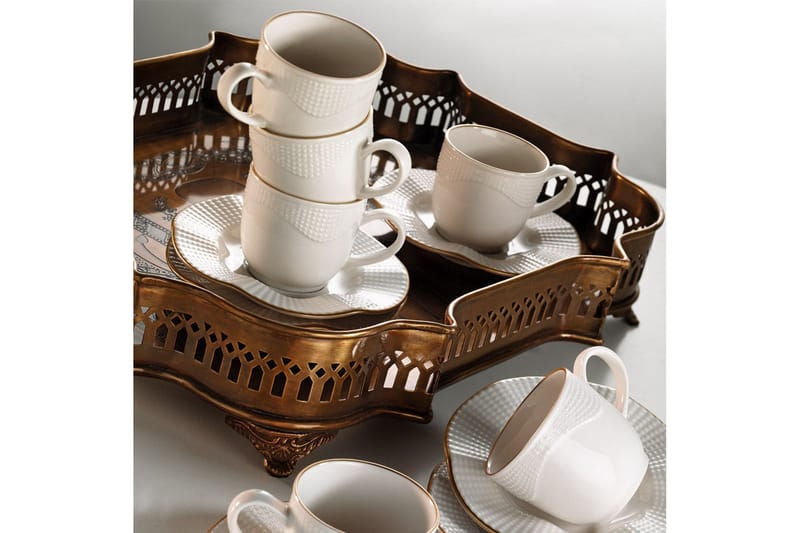 Adine Porcelæn Kaffeservice 12 Dele Porcelæn - Creme/Guld - Kaffekopper - Porcelæn - Kopper