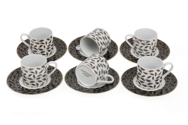 Adine Porcelæn Kaffeservice 12 Dele Porcelæn - Hvid/Sort - Kaffekopper - Porcelæn - Kopper