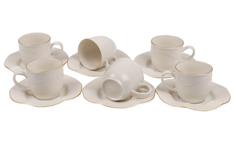 Adine Porcelæn Kaffeservice 12 Dele Porcelæn - Creme/Guld - Kaffekopper - Porcelæn - Kopper