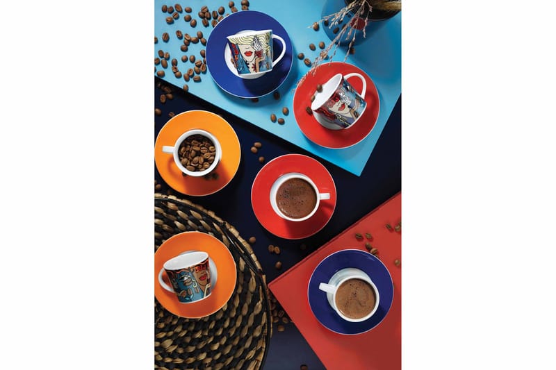 Kaffeservice 12 stk - Flerfarvet - Kaffekopper - Porcelæn - Kopper