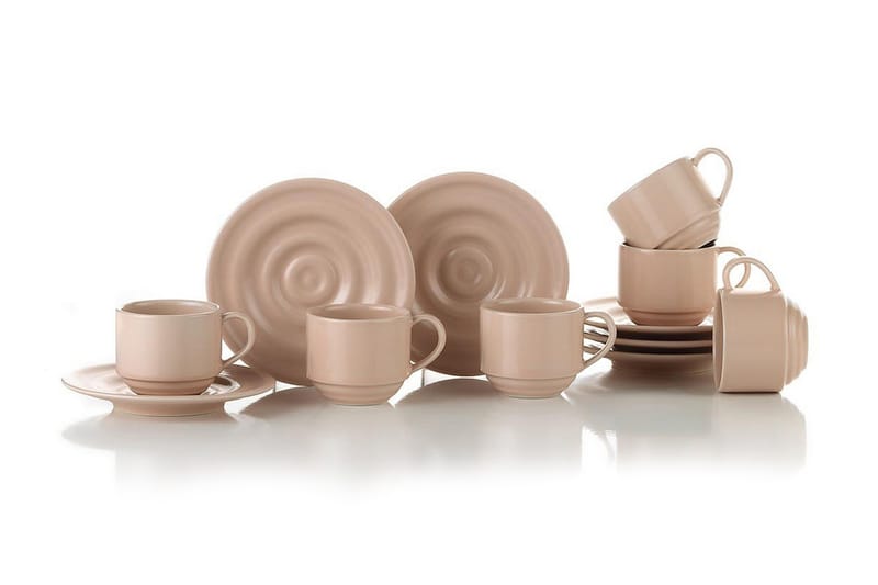 Kaffeservice 12 stk - Lyserød - Kaffekopper - Porcelæn - Kopper