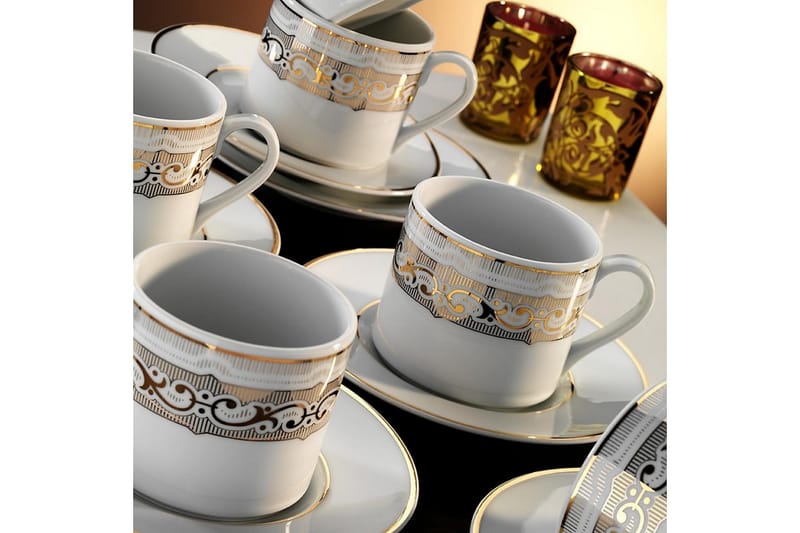 Adine Kaffekopsæt 12 Dele - Porcelæn/Hvid - Kaffekopper - Kopper - Porcelæn