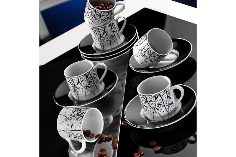 Adine Kaffekopsæt 12 Dele - Porcelæn/Sort - Kaffekopper - Kopper - Porcelæn
