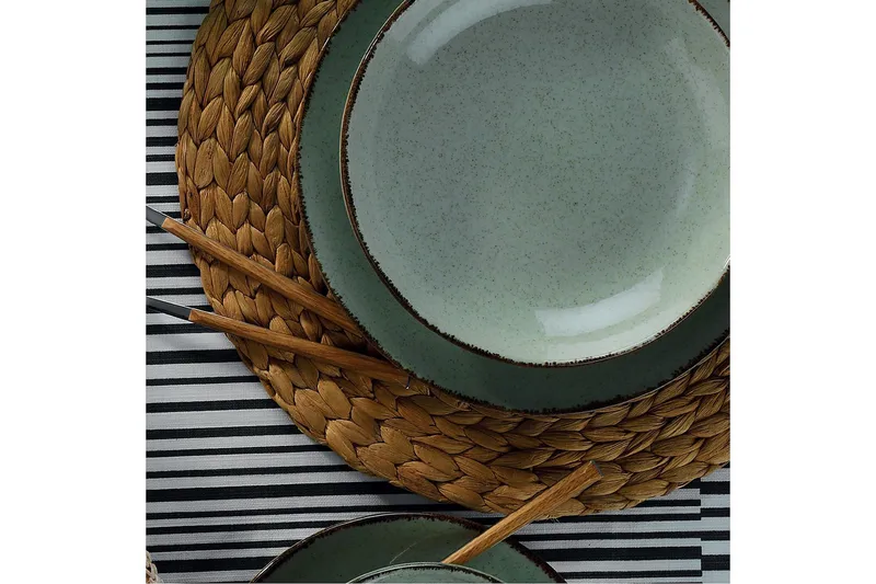 Adine Tallerkensæt 24 Dele - Porcelæn/Grøn - Husholdning - Servering & opdækning - Porcelæn