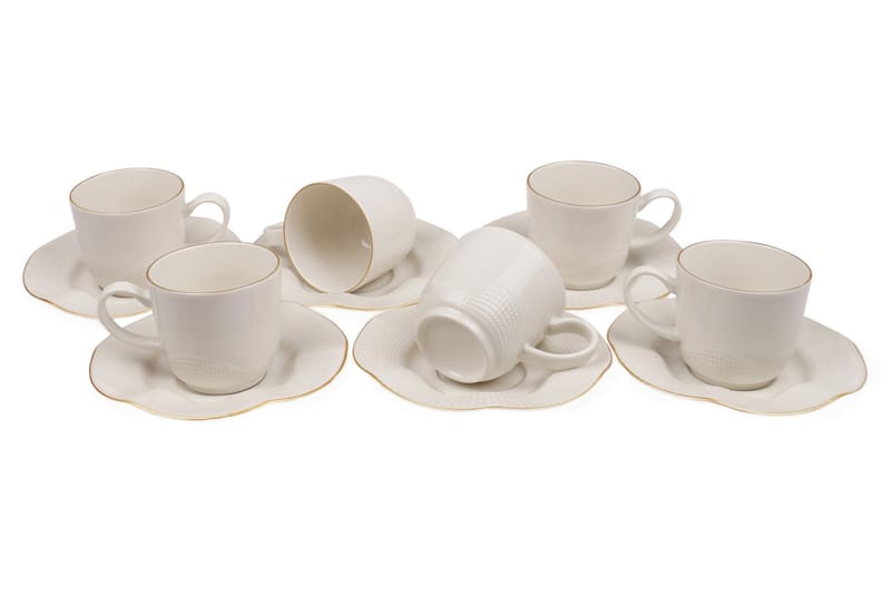 Adine Porcelæn Teservice 12 Dele Porcelæn - Hvid/Guld - Kaffekopper - Kopper - Porcelæn