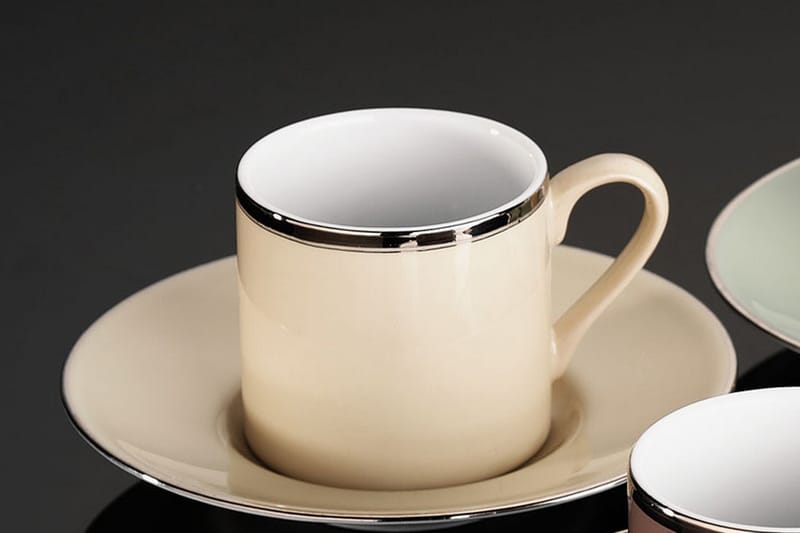 Adine Porcelæn Kaffeservice 12 Dele Porcelæn - Hvid/Flerfarvet - Kaffekopper - Porcelæn - Kopper