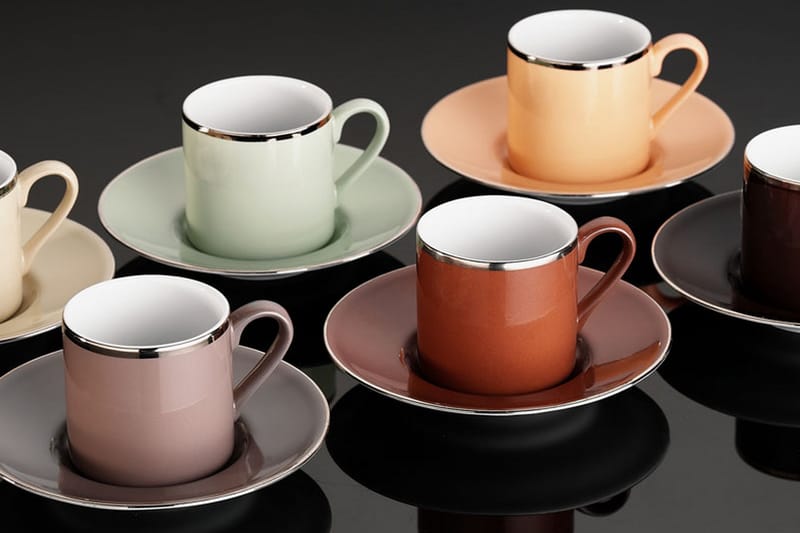 Adine Porcelæn Kaffeservice 12 Dele Porcelæn - Hvid/Flerfarvet - Kaffekopper - Porcelæn - Kopper