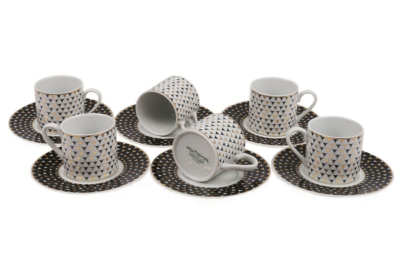 Adine Porcelæn Kaffeservice 12 Dele Porcelæn - Hvid/Lilla - Kaffekopper - Kopper - Porcelæn