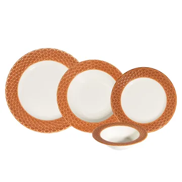Spisestel (24 dele) Opviq Orila Costa 24 (32 x 36 x 41 cm) Hvid orange - hvid og orange - Husholdning - Servering & opdækning - Porcelæn