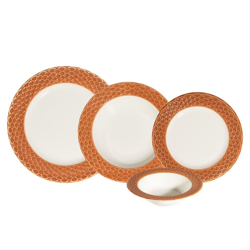Spisestel (24 dele) Opviq Orila Costa 24 (32 x 36 x 41 cm) Hvid orange - hvid og orange - Husholdning - Servering & opdækning - Porcelæn
