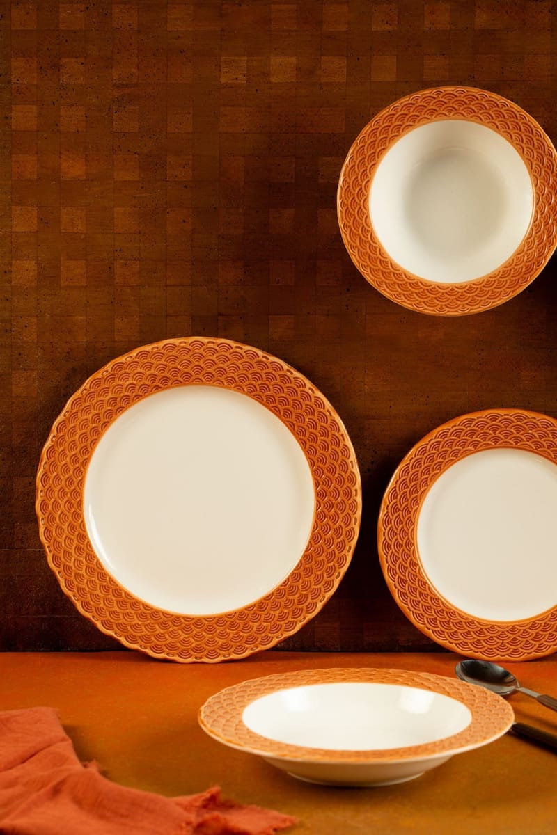 Spisestel (24 dele) Opviq Orila Costa 24 (32 x 36 x 41 cm) Hvid orange - hvid og orange - Husholdning - Servering & opdækning - Porcelæn
