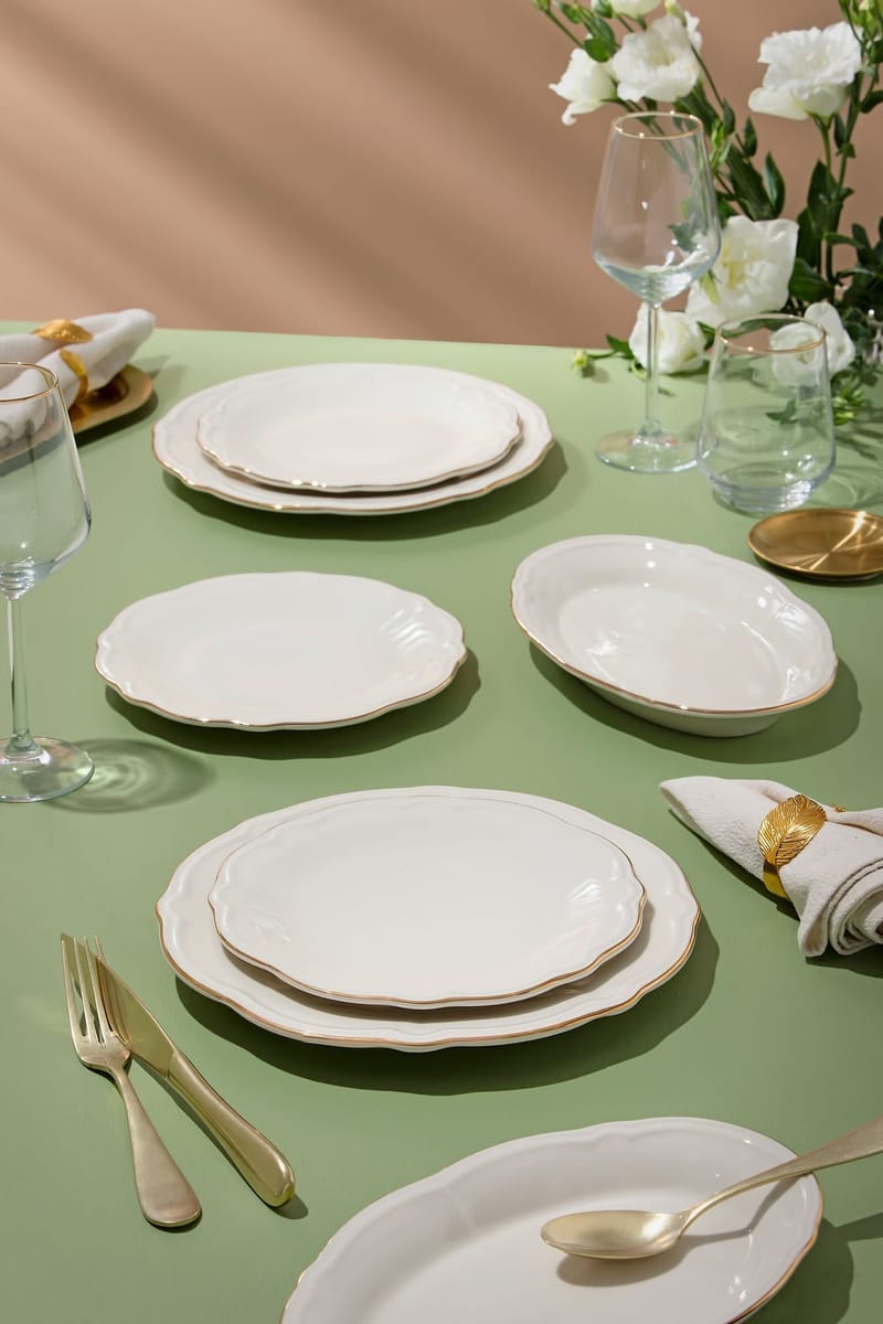 Spisestel (18 dele) Opviq Altin File Fulya 18 (30 x 32 x 31 cm) Hvid guld - Hvid og guld - Husholdning - Servering & opdækning - Porcelæn