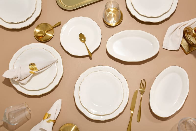 Spisestel (18 dele) Opviq Altin File Fulya 18 (30 x 32 x 31 cm) Hvid guld - Hvid og guld - Husholdning - Servering & opdækning - Porcelæn