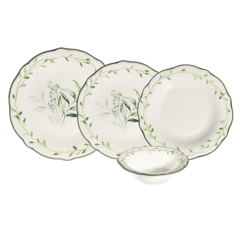 Spisestel (24 dele) Opviq Olivessa Fulya 24 (32 x 36 x 41 cm) Hvid Grøn - Hvid og grøn - Husholdning - Servering & opdækning - Porcelæn