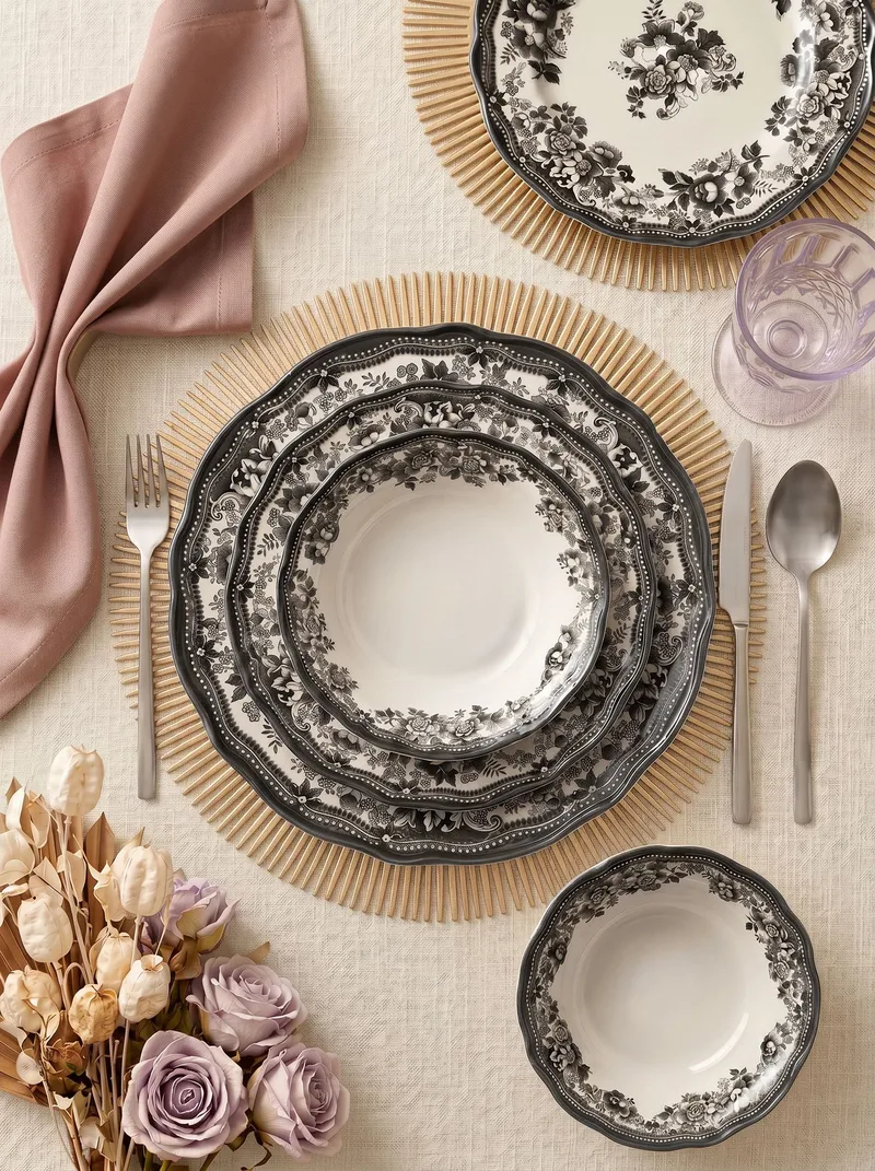 Spisestel (24 dele) Opviq Velour Antracit Fulya 24 (32 x 36 x 41 cm) Hvid Antracit - Hvid og antracit - Husholdning - Servering & opdækning - Porcelæn