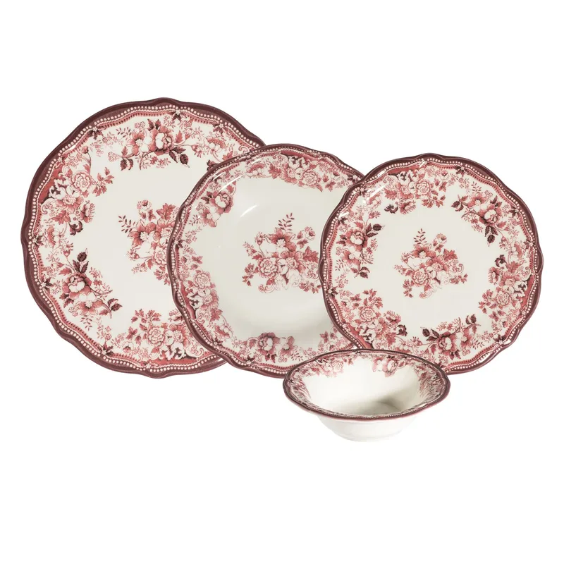 Spisestel (24 dele) Opviq Velour Rødbrun Fulya 24 (32 x 36 x 41 cm) Hvid Rødbrun - Hvid og bordeaux - Husholdning - Servering & opdækning - Porcelæn