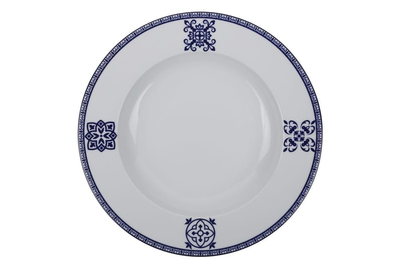 Adine Porcelæn Middagsservice 24 Dele Porcelæn - Hvid/Blå - Husholdning - Servering & opdækning - Tallerkener