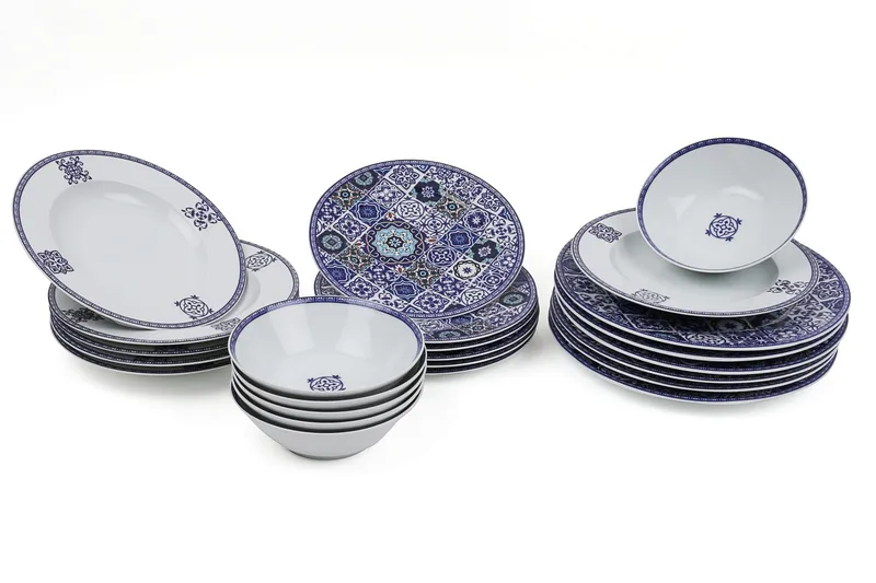Adine Porcelæn Middagsservice 24 Dele Porcelæn, Hvid/Blå