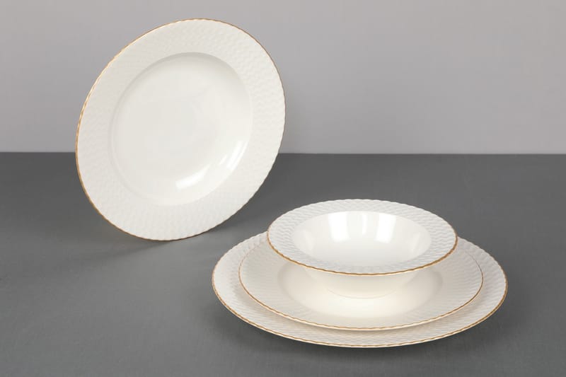 Adine Porcelæn Middagsservice 24 Dele Porcelæn - Hvid/Guld - Husholdning - Servering & opdækning - Tallerkener