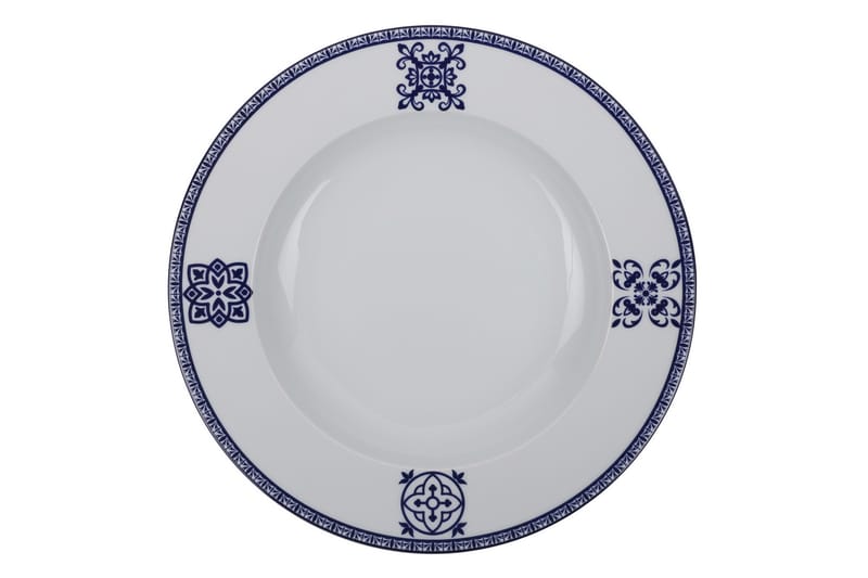 Adine Porcelæn Middagsservice 24 Dele Porcelæn - Hvid/Blå - Husholdning - Servering & opdækning - Tallerkener