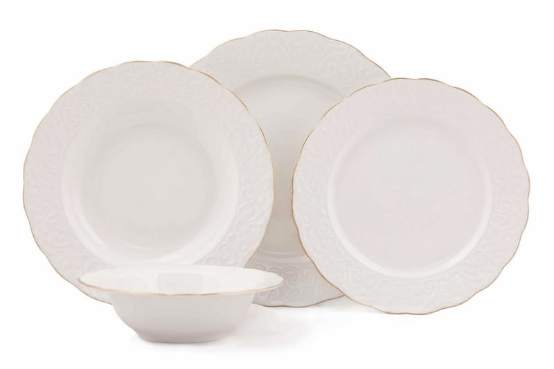 Adine Porcelæn Middagsservice 24 Dele Porcelæn - Hvid/Guld - Porcelæn - Tallerkener - Porcelæn service