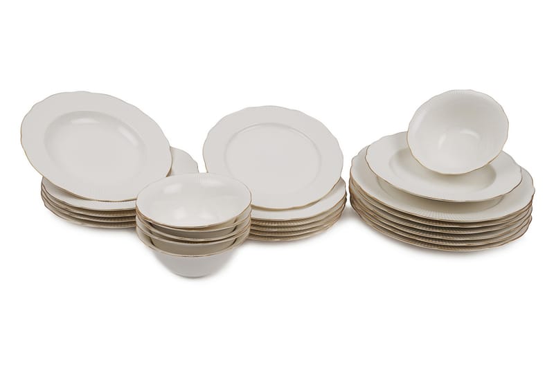 Adine Porcelæn Middagsservice 24 Dele Porcelæn - Hvid/Guld - Husholdning - Servering & opdækning - Tallerkener