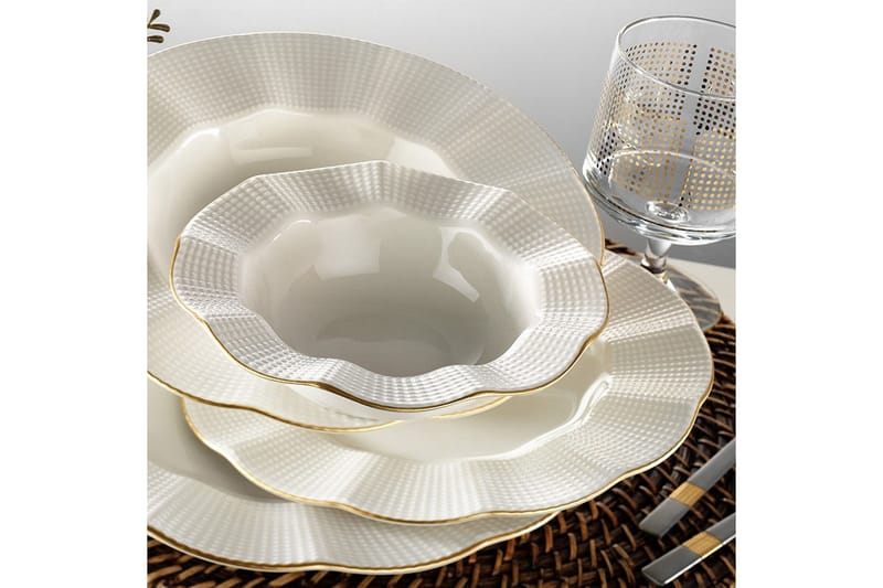 Adine Porcelæn Middagsservice 24 Dele Porcelæn - Creme/Guld - Husholdning - Servering & opdækning - Tallerkener