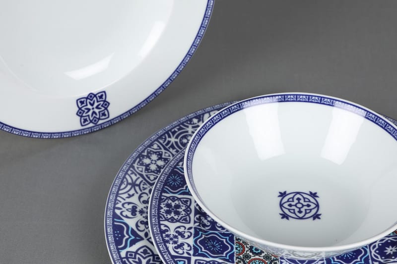 Adine Porcelæn Middagsservice 24 Dele Porcelæn - Hvid/Blå - Husholdning - Servering & opdækning - Tallerkener