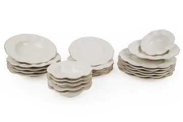Adine Porcelæn Middagsservice 24 Dele Porcelæn - Creme/Guld - Husholdning - Servering & opdækning - Tallerkener