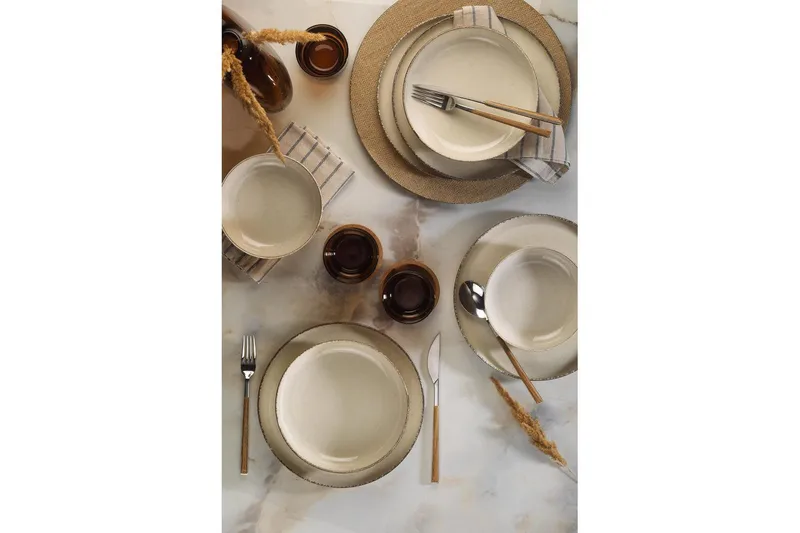 Spisestel (12 Dele) Lomara Creme - Cremevhid - Husholdning - Servering & opdækning - Tallerkener - Servicesæt & tallerkner sæt