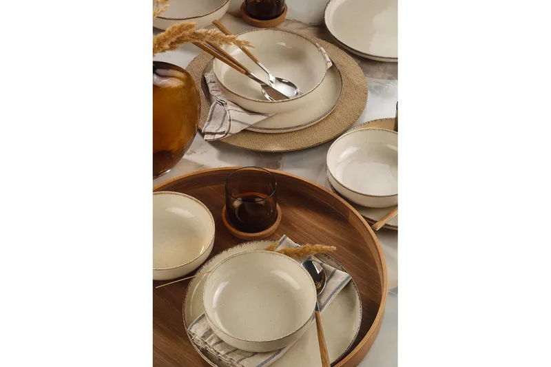 Spisestel (12 Dele) Lomara Creme - Cremevhid - Husholdning - Servering & opdækning - Tallerkener - Servicesæt & tallerkner sæt