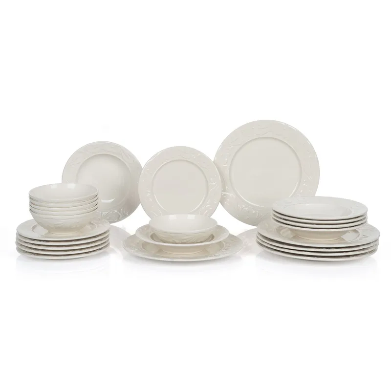 Spisestel (24 dele) Opviq Rolyefli (32 x 32 x 29 cm) Creme - Creme - Husholdning - Servering & opdækning - Tallerkener