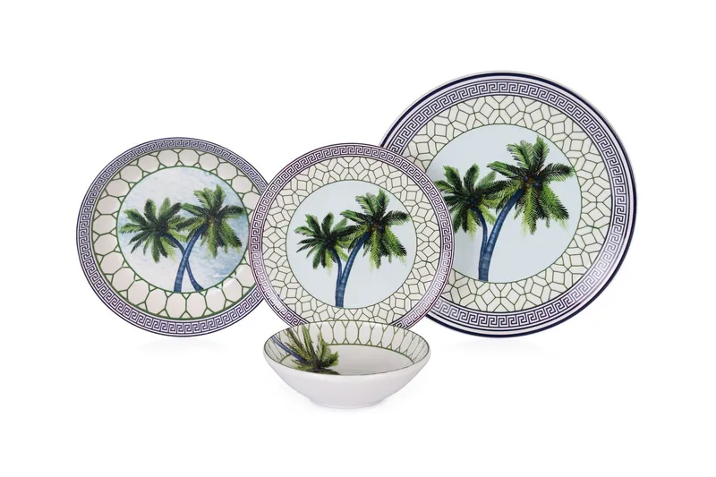 Spisestel (24 dele) Opviq Tile Palm (32 x 32 x 29 cm) Flerfarvet, Flerfarvet