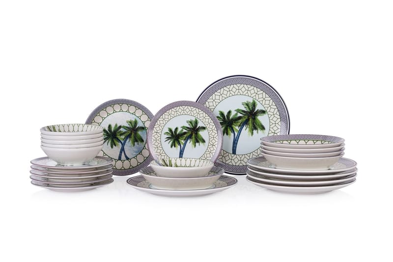 Spisestel (24 dele) Opviq Tile Palm (32 x 32 x 29 cm) Flerfarvet - Flerfarvet - Husholdning - Servering & opdækning - Tallerkener