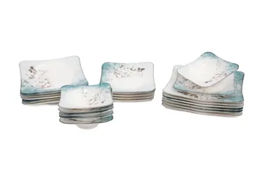 Subatan Tallerkensæt 24 dele - Porcelæn/Flerfarvet - Husholdning - Servering & opdækning - Tallerkener - Firkantede tallerkner