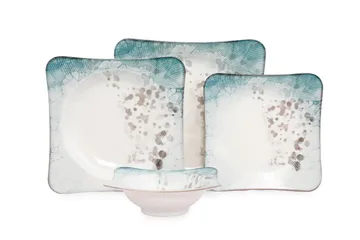 Subatan Tallerkensæt 24 dele - Porcelæn/Flerfarvet - Husholdning - Servering & opdækning - Tallerkener - Firkantede tallerkner