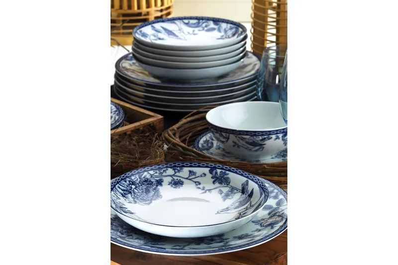 Tallerkensæt 24 stk - Blå / hvid - Husholdning - Servering & opdækning - Tallerkener - Servicesæt & tallerkner sæt