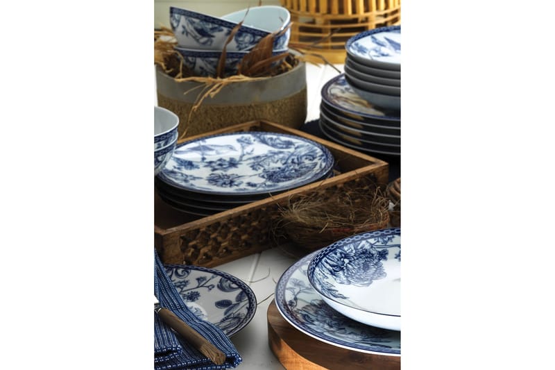 Tallerkensæt 24 stk - Blå / hvid - Husholdning - Servering & opdækning - Tallerkener