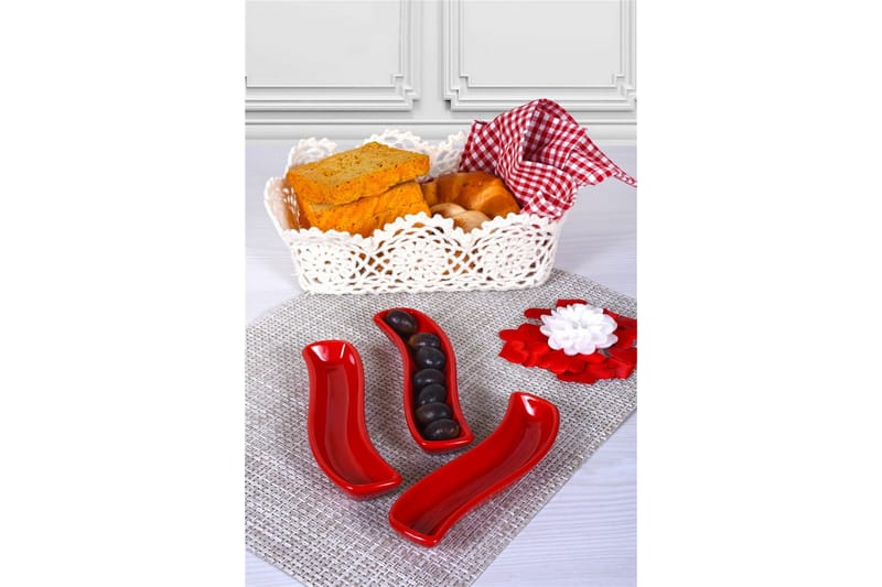 Tallerkensæt 3 stk - Rød - Husholdning - Servering & opdækning - Tallerkener - Servicesæt & tallerkner sæt