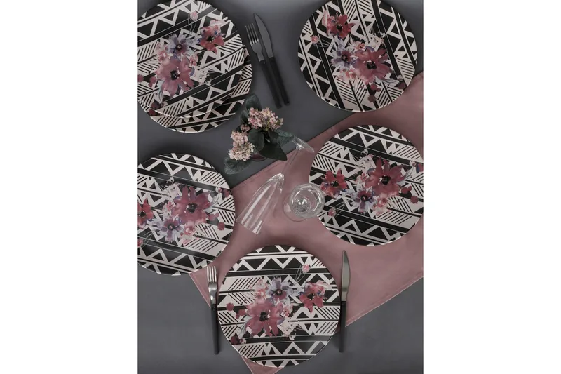 Tallerkensæt 6 stk - Hvid/Sort/Lilla - Husholdning - Servering & opdækning - Tallerkener