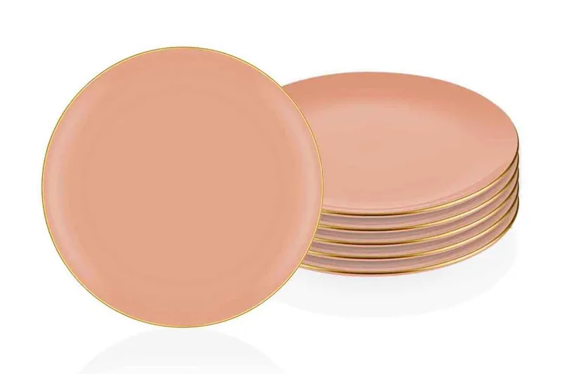 Tallerkensæt 6 stk - Lakslyserød - Husholdning - Servering & opdækning - Tallerkener - Servicesæt & tallerkner sæt