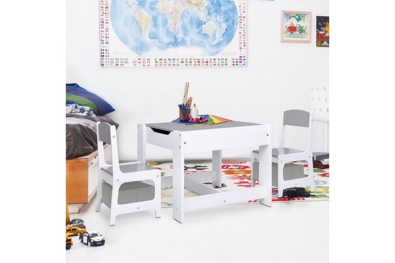 børnebord med 2 stole MDF hvid - Hvid - Møbler - Børnemøbler - Børneborde